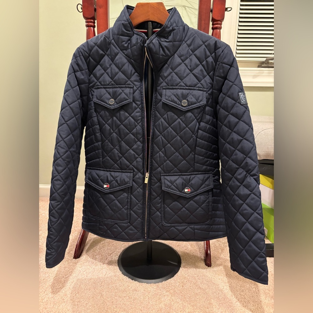 Tommy Hilfiger‎ Navy Quilted Jacket with Gold Zip Women’s Size S